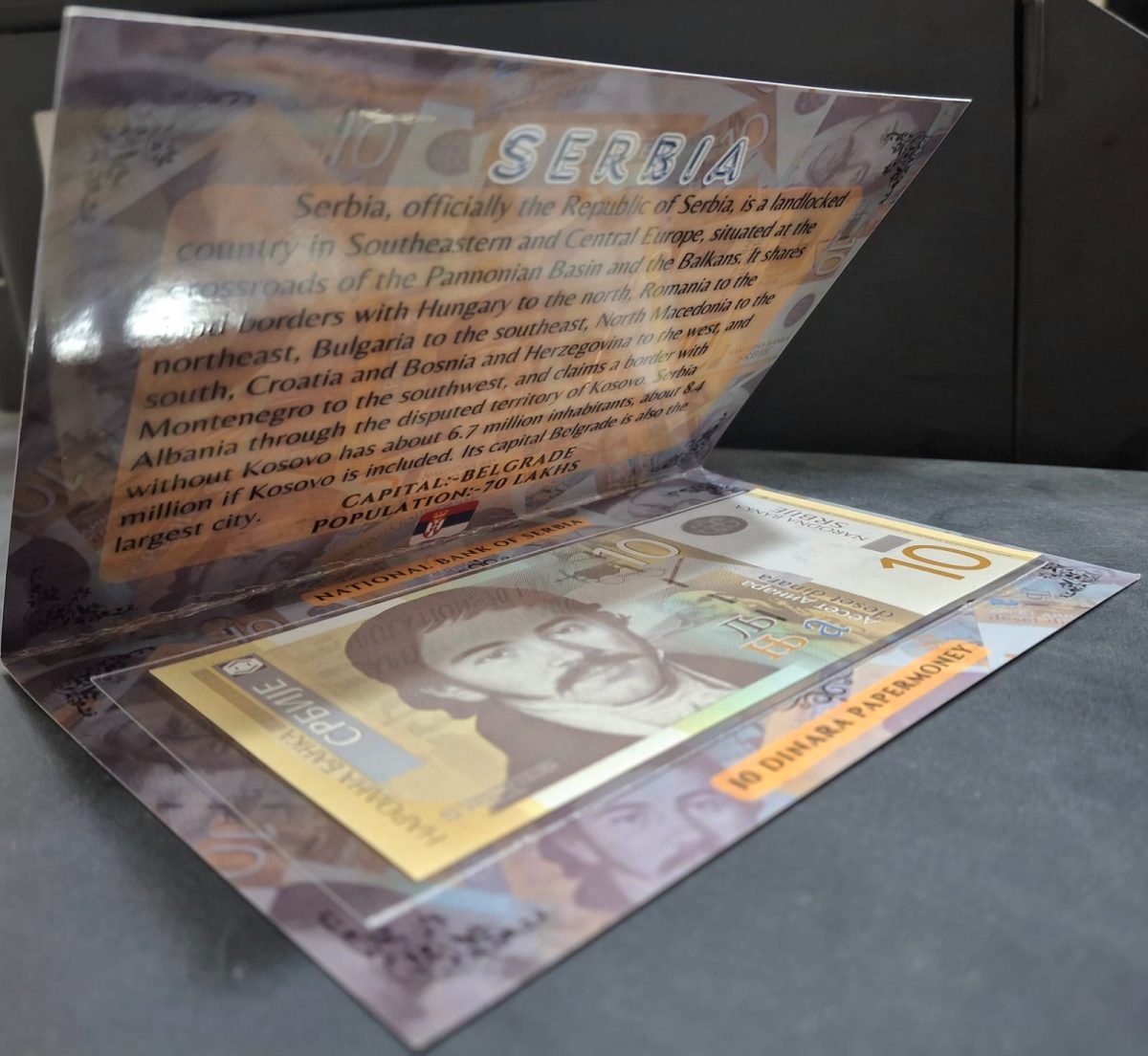 Serbia 10 Dinara UNC Note with Beautiful Packing