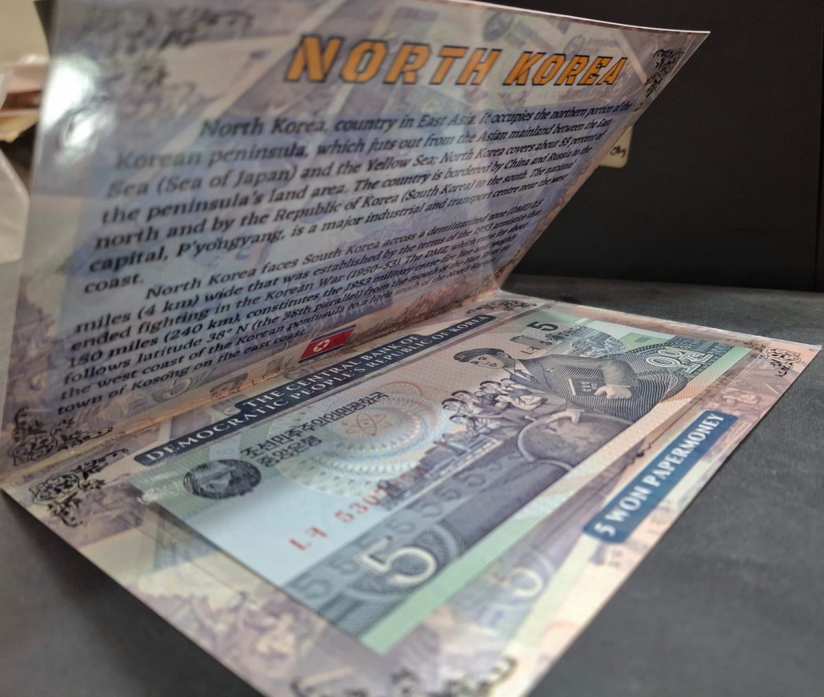 North Korea 5 WON UNC Note with Beautiful Packing