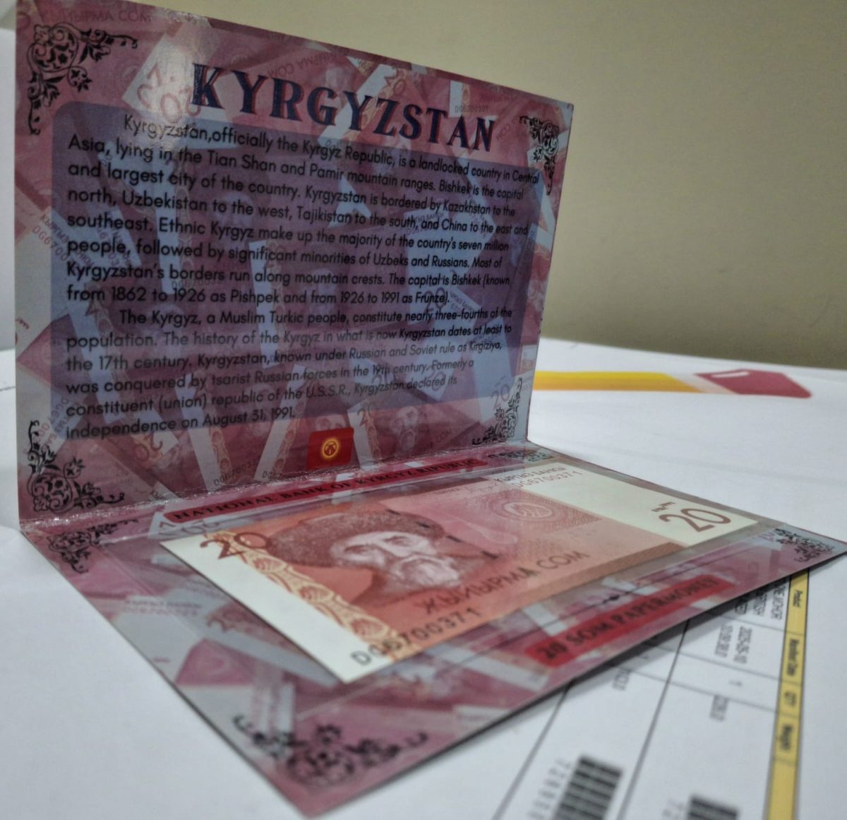Kyrgyzstan 20 SOM UNC Note With Beautiful Folder