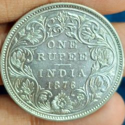 1876 One Rupees Victoria British India High Graded Silver Extremely Rare Coin #A-58