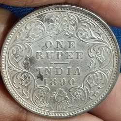 1890 One Rupees Victoria British India High Graded Silver Extremely Rare Coin #A-59