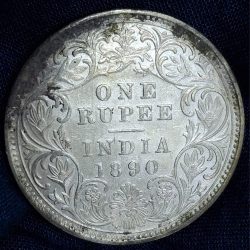 1890 One Rupees Victoria British India High Graded Silver Extremely Rare Coin #A-60