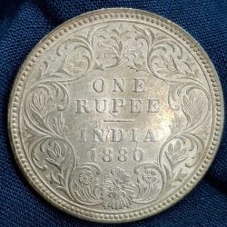 1880 One Rupees Victoria British India High Graded Silver Extremely Rare Coin #A-63