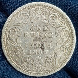 1887 One Rupees Victoria British India Silver Extremely Rare Coin #A-66