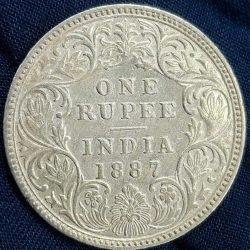 1887 One Rupees Victoria British India Silver Extremely Rare Coin #A-67