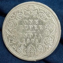 1875 One Rupees Victoria British India Silver Extremely Rare Coin #A-68