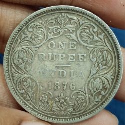 1876 One Rupees Victoria British India Silver Extremely Rare Coin #A-69