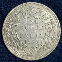 1885 One Rupees Victoria British India Silver Extremely Rare Coin #A-72