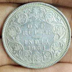 1901 One Rupees Victoria British India Silver Extremely Rare Coin #A-74