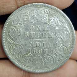 1887 One Rupees Victoria British India High Grade Silver Extremely Rare Coin #A-79
