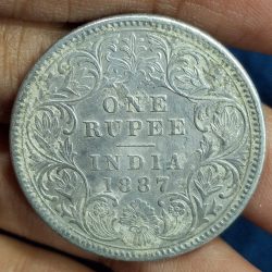 1887 One Rupees Victoria British India High Grade Silver Extremely Rare Coin #A-80