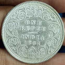 1884 One Rupees Victoria British India High Grade Silver Extremely Rare Coin #A-81