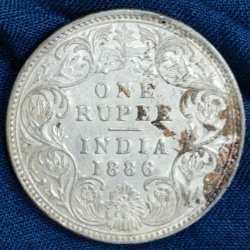1886 One Rupees Victoria British India Silver Extremely Rare Coin #A-86