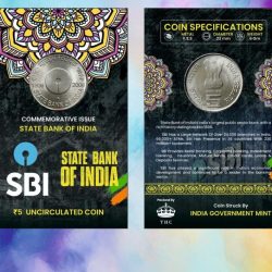 5 Rs. State Bank of India rare Commemorative Coin Card Special Edition
