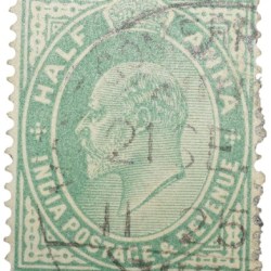Postal Stamp of Edward VII 1/2 Anna Green Clour - Used Condition as per image.