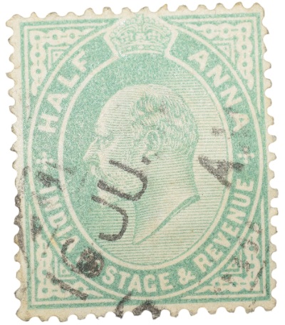 Postal Stamp of Edward VII 1/2 Anna Green Clour - Used Condition as per image.