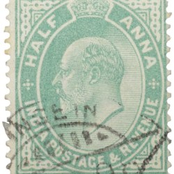 Postal Stamp of Edward VII 1/2 Anna Green Clour - Used Condition as per image.