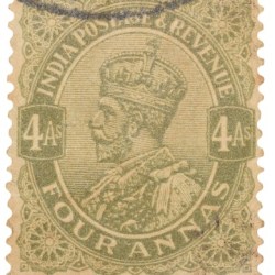 Postal Stamp of George V 4 Annas Olive Green Colour - Used Condition as per Image.