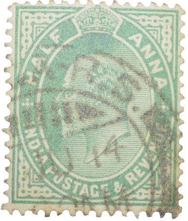 Postal Stamp of Edward VII 1/2 Anna Green Clour - Used Condition as per image.