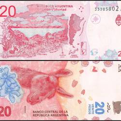 Argentina World Banknote Series 20 Pesos Banknote 2017 ND P361a1 UNC Unique and Rare