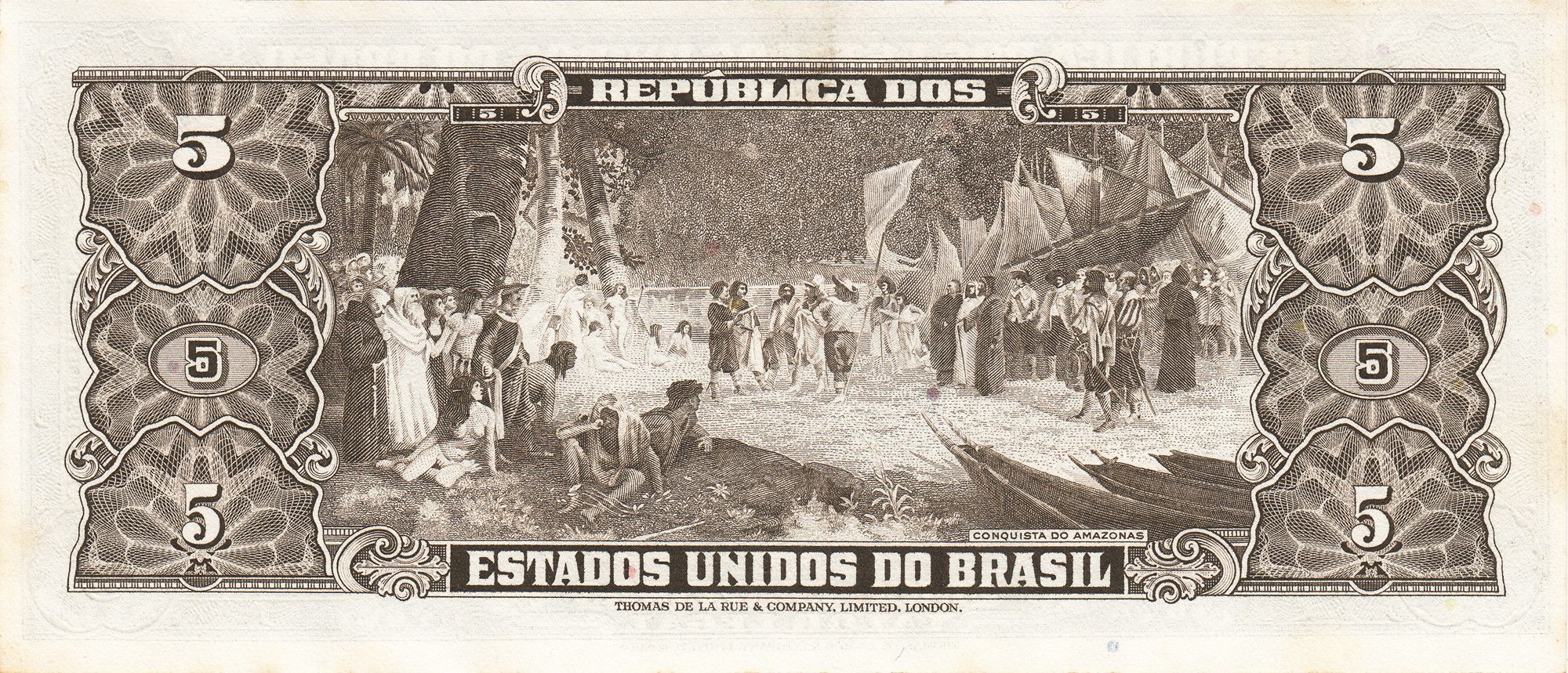 5 Cruzeiros Thesouro Nacional 2nd print Valor Legal World Banknote UNC Unique and rare