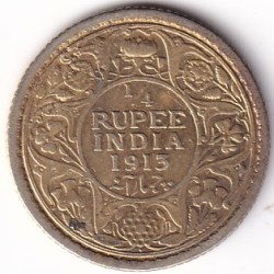 George V 1/4 Rupee 1913 Silver British India Coin