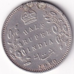 Half Rupee King Edward VII 1910 Hooked Removed Marked on Edge Silver Rare Coin
