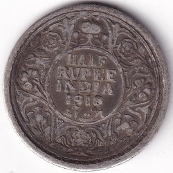 Half Rupee 1918 King George V Silver Bombay Mint Rare