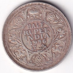 Half Rupee 1936 King George V Silver Bombay Mint Rare