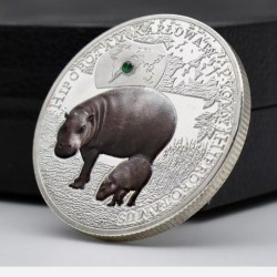 Extremely Rare 1000 Kwach 2014 Year Issue World Rare Animal Special Proof Coin Pygmy Hippopotamus Zambia