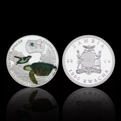 Extremely Rare 1000 Kwach 2014 Year Endangered Rare Loggerhead Sea Turtle Endangered Animal Commemorative Coin Republic Of Zambia