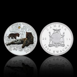 Extremely Rare 1000 Kwach 2014 Year Endangered Animal Species Amur Leopard Proof Coin Republic Of Zambia