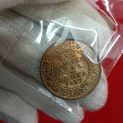 George V King Emperor One Quarter Anna 1927 Bombay Mint Unc Condition Coin 1 Pcs Given British of India