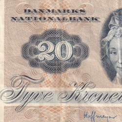 Denmark 20 Kroner "Spurve" Painting and Animal rare lowest price note #b-2