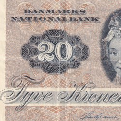 Denmark 20 Kroner "Spurve" Painting and Animal rare lowest price note #b-2