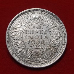 Rare One Rupee Coin Silver George VI 1938 Bombay Mint