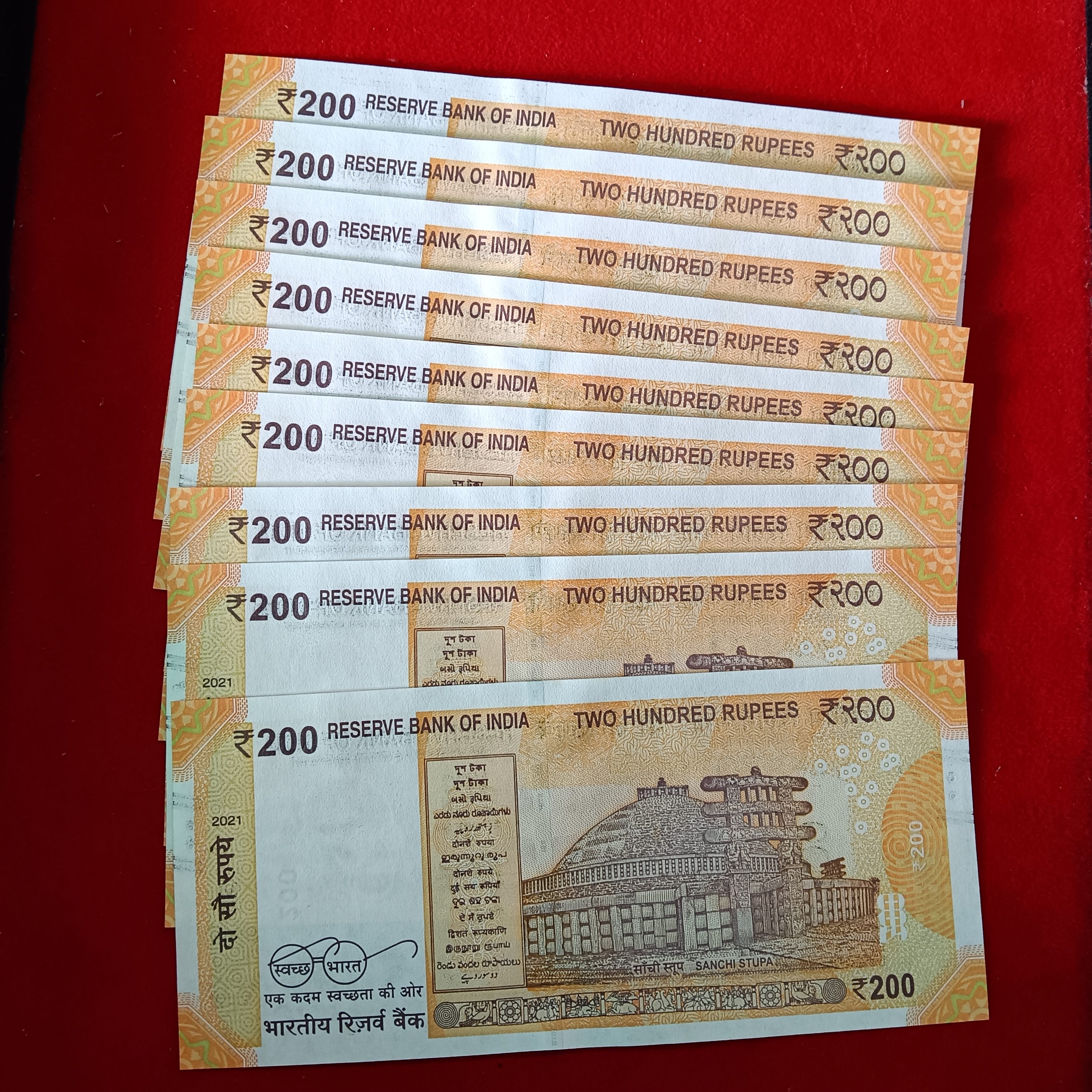200 Rs Fancy Number Note Set 78670-786879 9 Notes Given Unc Condition Same Prefix Set 2021 Year A17