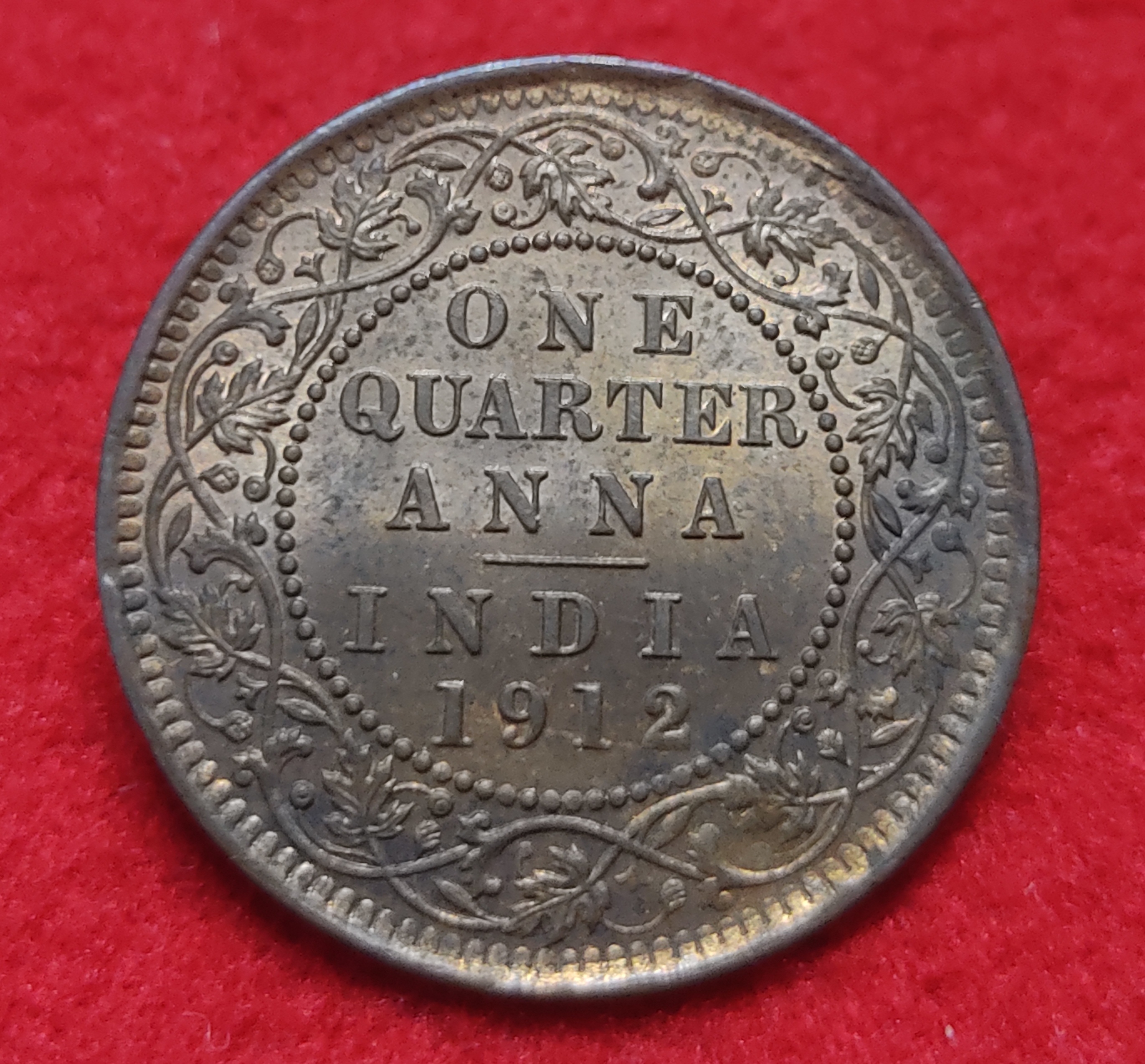 One Quarter Anna George V 1912 Calcutta Mint