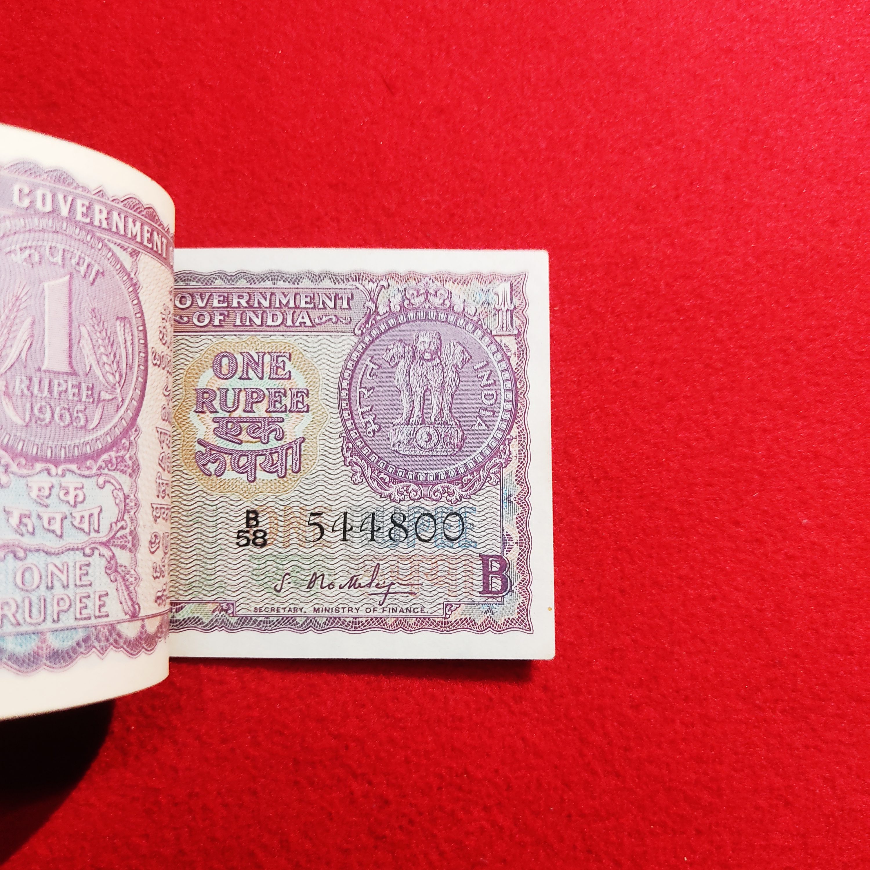 Rare A-15 1 Rupee Bundle 1965 Ending 786 Milky White S. Bhootlingam serial B58 544701