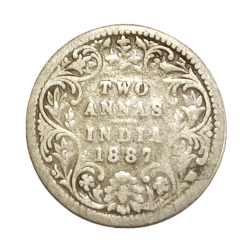 British India Silver 2 Annas Year 1887 Victoria Empress in Used Condition.
