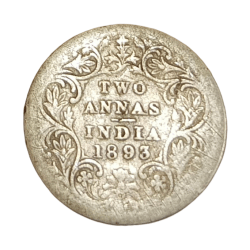 British India Silver 2 Annas Year 1893 Victoria Empress in Used Condition.
