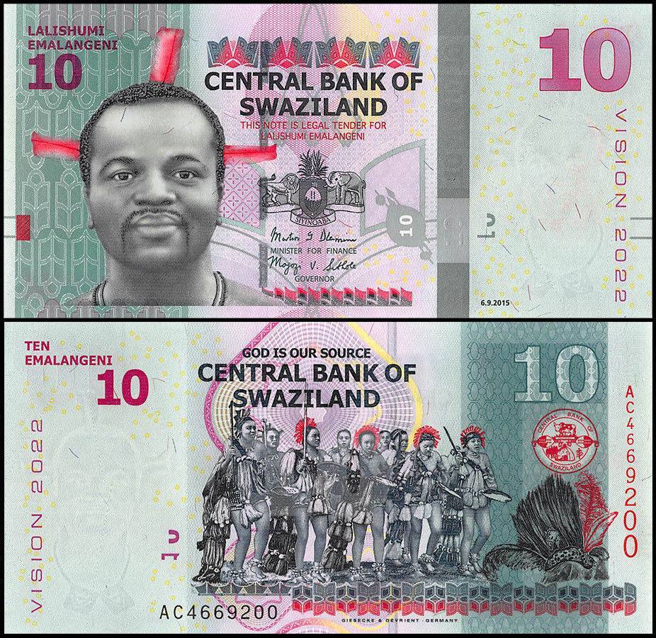 Swaziland Eswatini 10 World Banknote Series Emalangeni Banknote 2015 P41 UNC