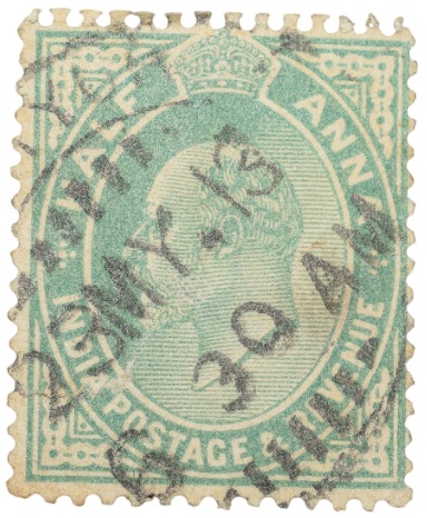 Postal Stamp of Edward VII 1/2 Anna Green Clour - Used Condition as per image.