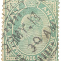 Postal Stamp of Edward VII 1/2 Anna Green Clour - Used Condition as per image.