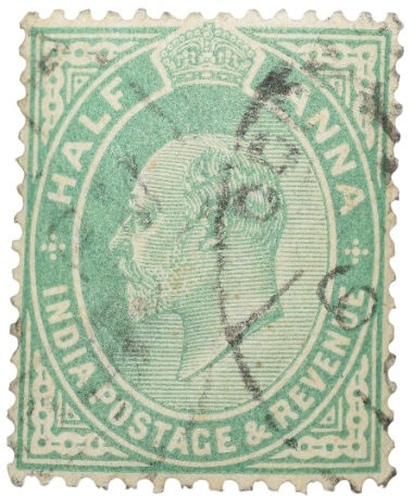 Postal Stamp of Edward VII 1/2 Anna Green Clour - Used Condition as per image.