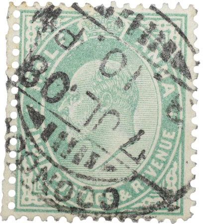 Postal Stamp of Edward VII 1/2 Anna Green Clour - Used Condition as per image.