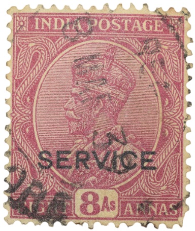 Postal Stamp of George V 8 Annas Dull Pink Clour - Used Condition as per image.