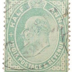 Postal Stamp of Edward VII 1/2 Anna Green Clour - Used Condition as per image.