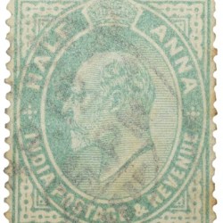 Postal Stamp of Edward VII 1/2 Anna Green Clour - Used Condition as per image.