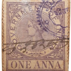 Postal Stamp of Queen Victoria 1 Anna Purple Colour - Used Condition as per Image.